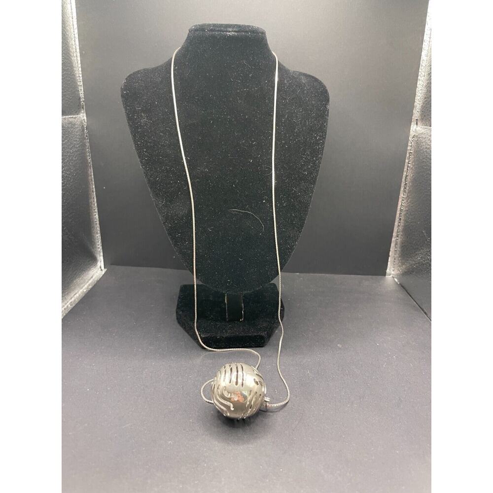 Vintage FGS 925 Sterling Silver Hollow Ball Pendant 29.5" Link Chain Necklace